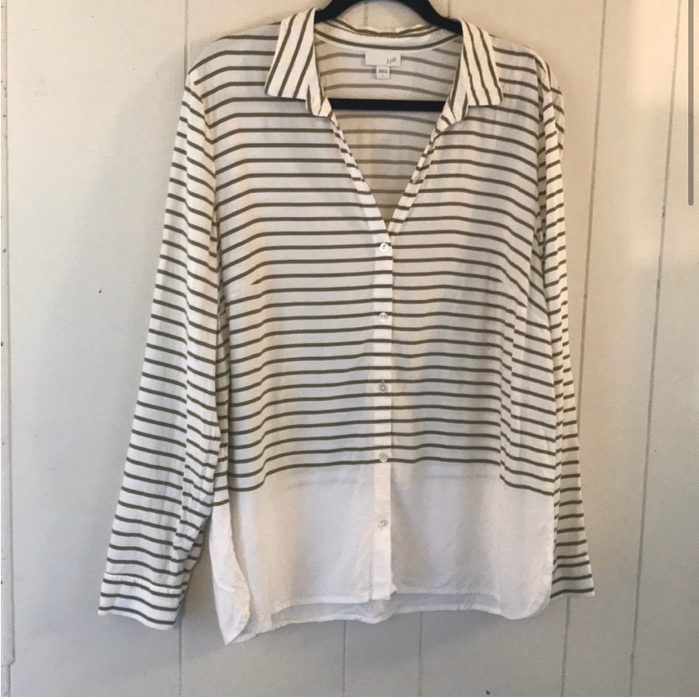 White/olive stripe long sleeve